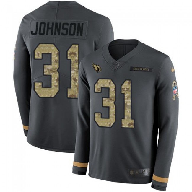 Nike Cardinals #31 David Johnson Anthracite Salute to Service Men's Stitched NFL Limited Therma Long Sleeve Jersey