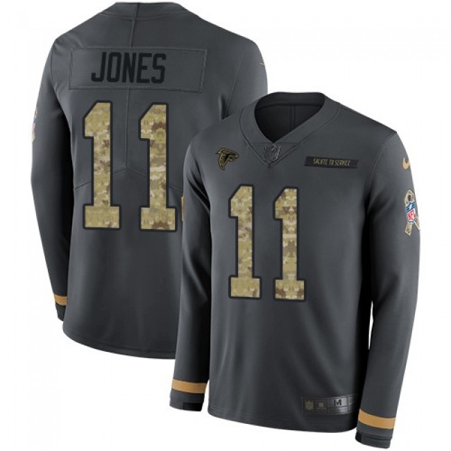 Nike Falcons #11 Julio Jones Anthracite Salute to Service Men's Stitched NFL Limited Therma Long Sleeve Jersey
