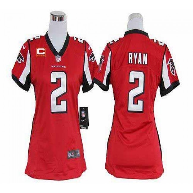 Women's Falcons #2 Matt Ryan Red Team Color With C Patch Stitched NFL Elite Jersey