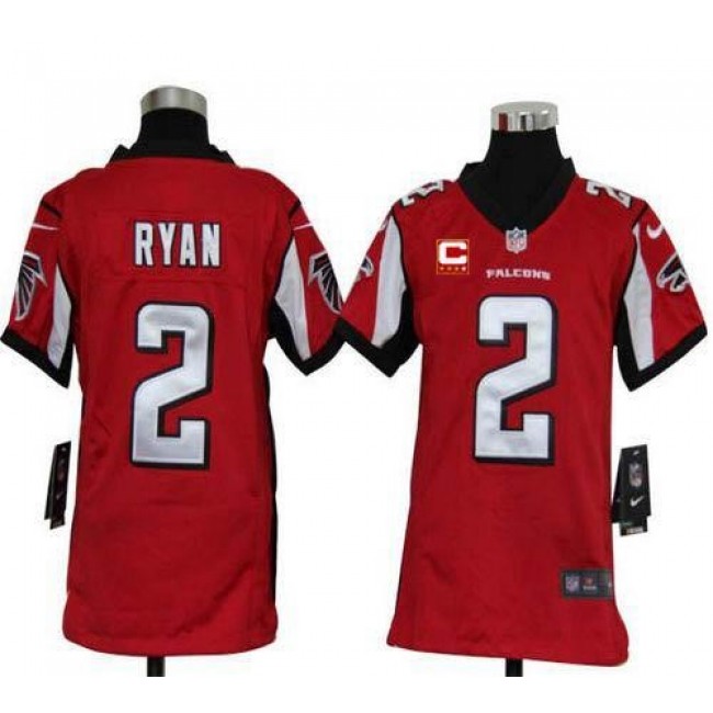 Atlanta Falcons #2 Matt Ryan Red Team Color With C Patch Youth Stitched NFL Elite Jersey