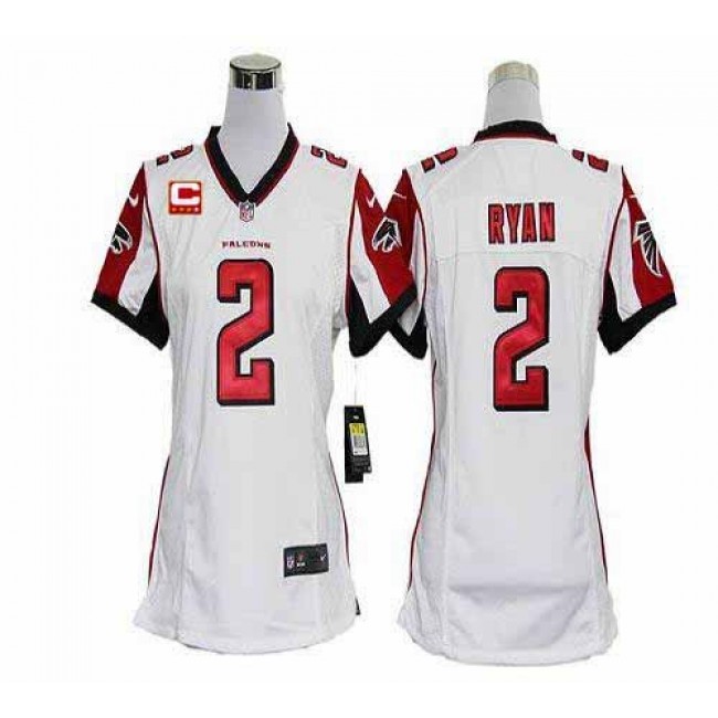 Women's Falcons #2 Matt Ryan White With C Patch Stitched NFL Elite Jersey