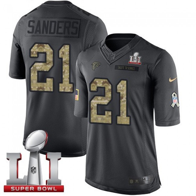 Atlanta Falcons #21 Deion Sanders Black Super Bowl LI 51 Youth Stitched NFL Limited 2016 Salute to Service Jersey