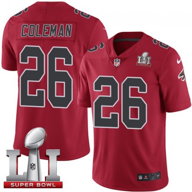 Atlanta Falcons #26 Tevin Coleman Red Super Bowl LI 51 Youth Stitched NFL Limited Rush Jersey