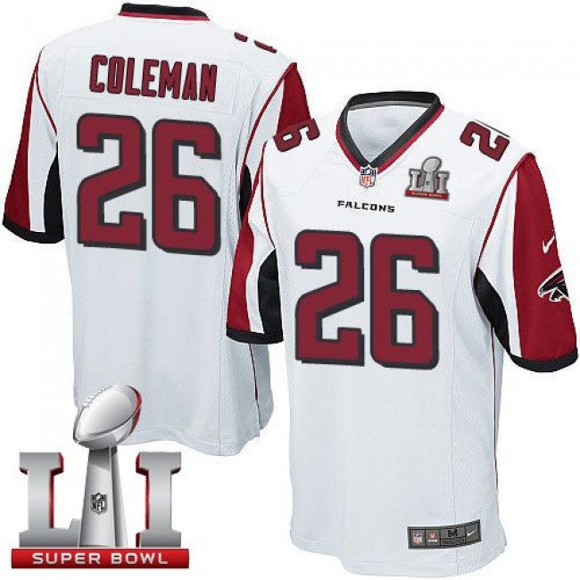 Atlanta Falcons #26 Tevin Coleman White Super Bowl LI 51 Youth Stitched NFL Elite Jersey