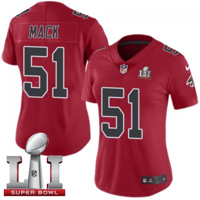 Women's Falcons #51 Alex Mack Red Super Bowl LI 51 Stitched NFL Limited Rush Jersey