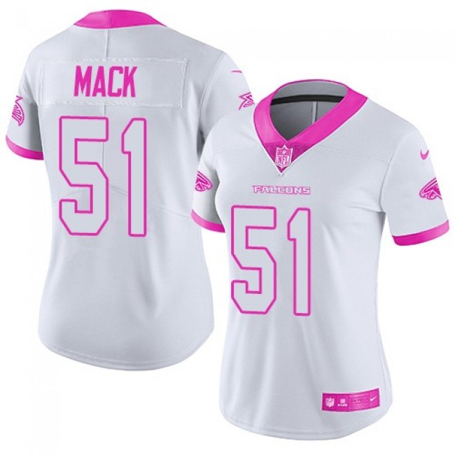 Women's Falcons #51 Alex Mack White Pink Stitched NFL Limited Rush Jersey