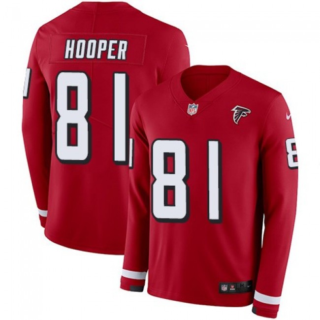 Nike Falcons #81 Austin Hooper Red Team Color Men's Stitched NFL Limited Therma Long Sleeve Jersey