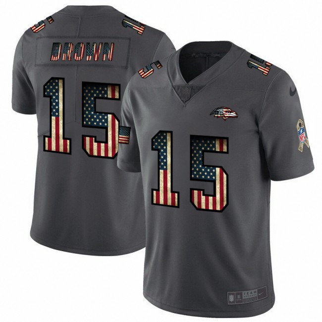 Baltimore Ravens #15 Marquise Brown Nike 2018 Salute to Service Retro USA Flag Limited NFL Jersey