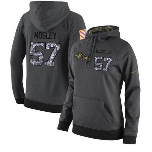 Women's NFL Baltimore Ravens #57 C.J. Mosley Stitched Black Anthracite Salute to Service Player Hoodie Jersey