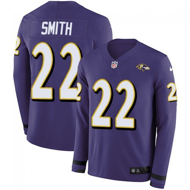 Nike Ravens #22 Jimmy Smith Purple Team Color Men's Stitched NFL Limited Therma Long Sleeve Jersey