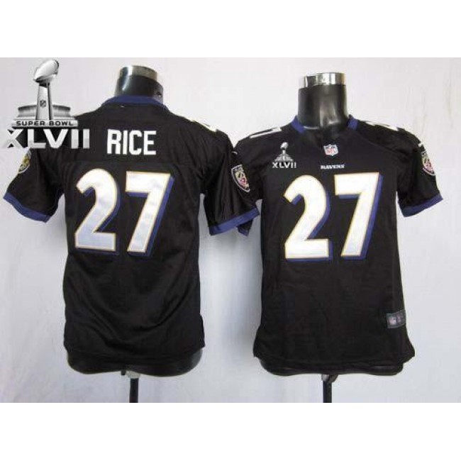 Baltimore Ravens #27 Ray Rice Black Alternate Super Bowl XLVII Youth Stitched NFL Elite Jersey