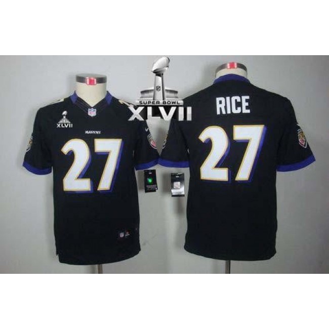 Baltimore Ravens #27 Ray Rice Black Alternate Super Bowl XLVII Youth Stitched NFL Limited Jersey