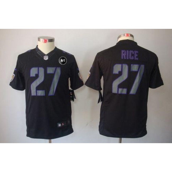 Baltimore Ravens #27 Ray Rice Black Impact With Art Patch Youth Stitched NFL Limited Jersey
