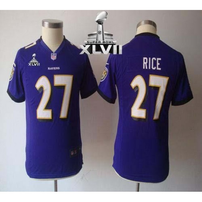 Baltimore Ravens #27 Ray Rice Purple Team Color Super Bowl XLVII Youth NFL Game Jersey