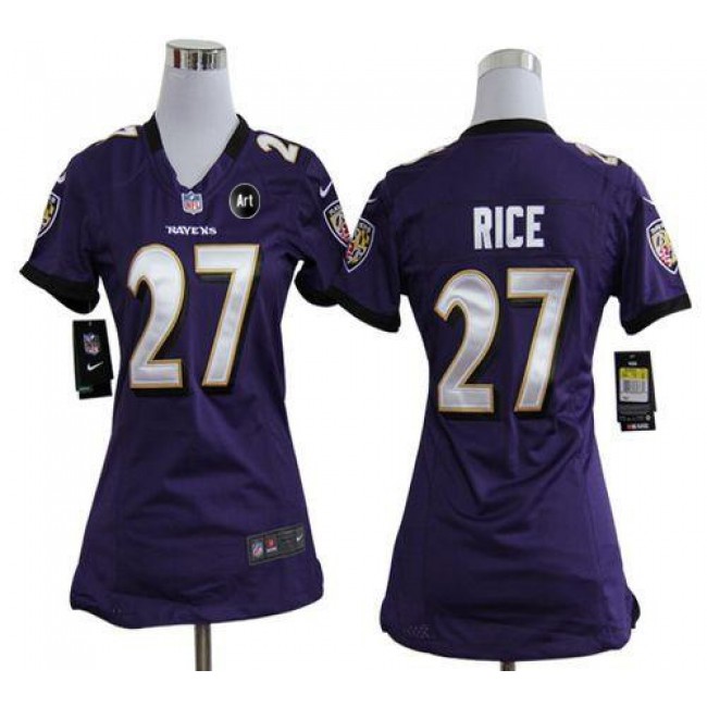 Women's Ravens #27 Ray Rice Purple Team Color With Art Patch Stitched NFL Elite Jersey