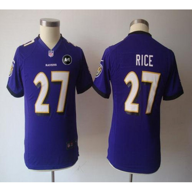 Baltimore Ravens #27 Ray Rice Purple Team Color With Art Patch Youth NFL Game Jersey