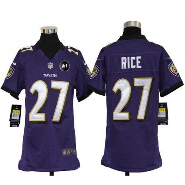 Baltimore Ravens #27 Ray Rice Purple Team Color With Art Patch Youth Stitched NFL Elite Jersey