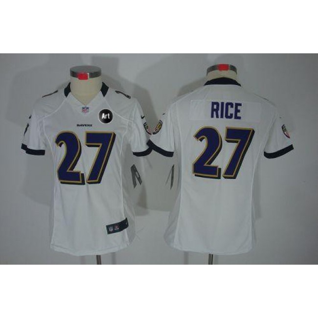 Women's Ravens #27 Ray Rice White With Art Patch Stitched NFL Limited Jersey