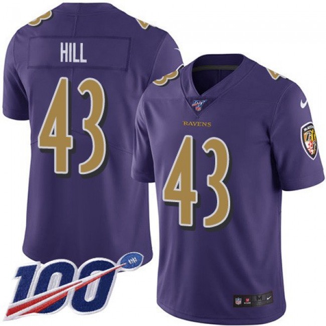 Nike Ravens #43 Justice Hill Purple Men's Stitched NFL Limited Rush 100th Season Jersey