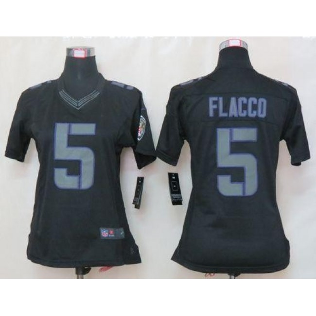 Women's Ravens #5 Joe Flacco Black Impact Stitched NFL Limited Jersey