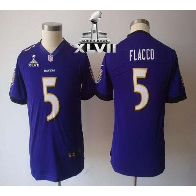 Baltimore Ravens #5 Joe Flacco Purple Team Color Super Bowl XLVII Youth NFL Game Jersey