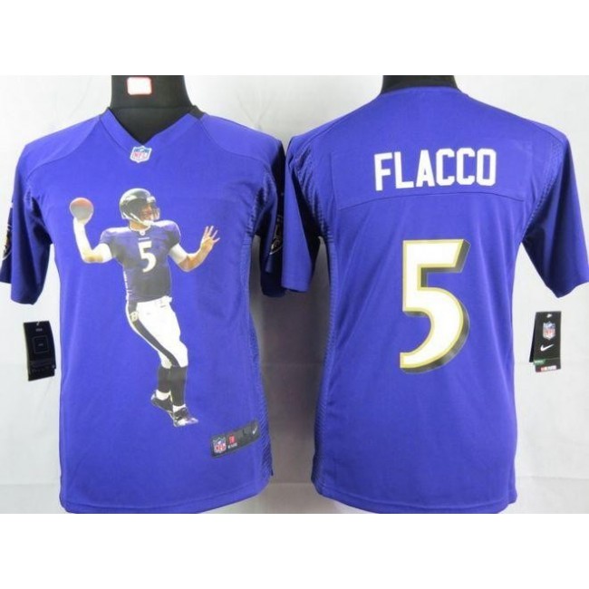 Baltimore Ravens #5 Joe Flacco Purple Team Color Youth Portrait Fashion NFL Game Jersey