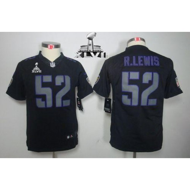 Baltimore Ravens #52 Ray Lewis Black Impact Super Bowl XLVII Youth Stitched NFL Limited Jersey