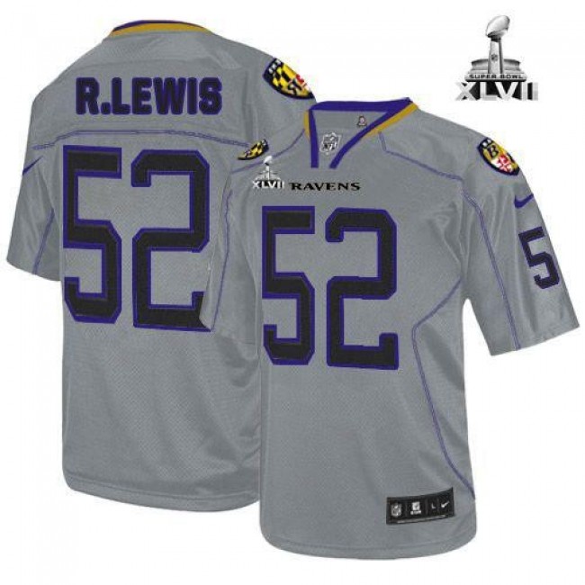 Baltimore Ravens #52 Ray Lewis Lights Out Grey Super Bowl XLVII Youth Stitched NFL Elite Jersey