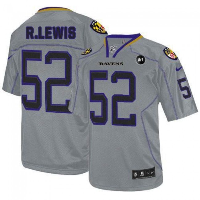 Baltimore Ravens #52 Ray Lewis Lights Out Grey With Art Patch Youth Stitched NFL Elite Jersey