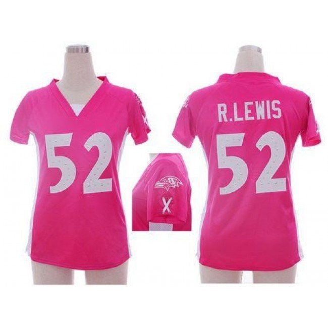 Women's Ravens #52 Ray Lewis Pink Draft Him Name Number Top Stitched NFL Elite Jersey