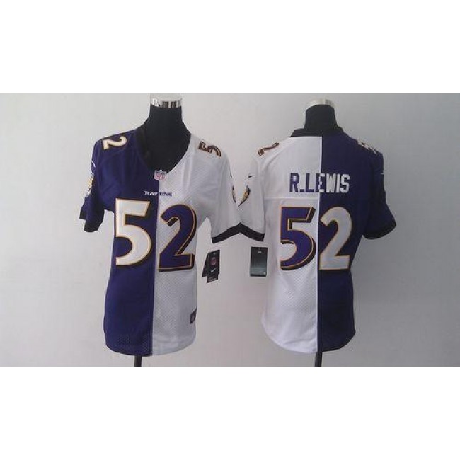 Women's Ravens #52 Ray Lewis Purple White Stitched NFL Elite Split Jersey