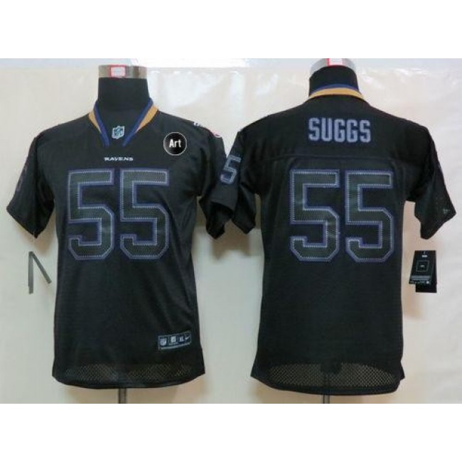 Baltimore Ravens #55 Terrell Suggs Lights Out Black With Art Patch Youth Stitched NFL Elite Jersey