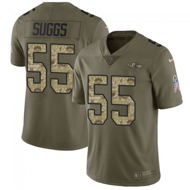 Baltimore Ravens #55 Terrell Suggs Olive-Camo Youth Stitched NFL Limited 2017 Salute to Service Jersey