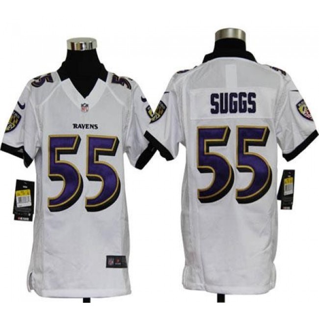 Baltimore Ravens #55 Terrell Suggs White Youth Stitched NFL Elite Jersey