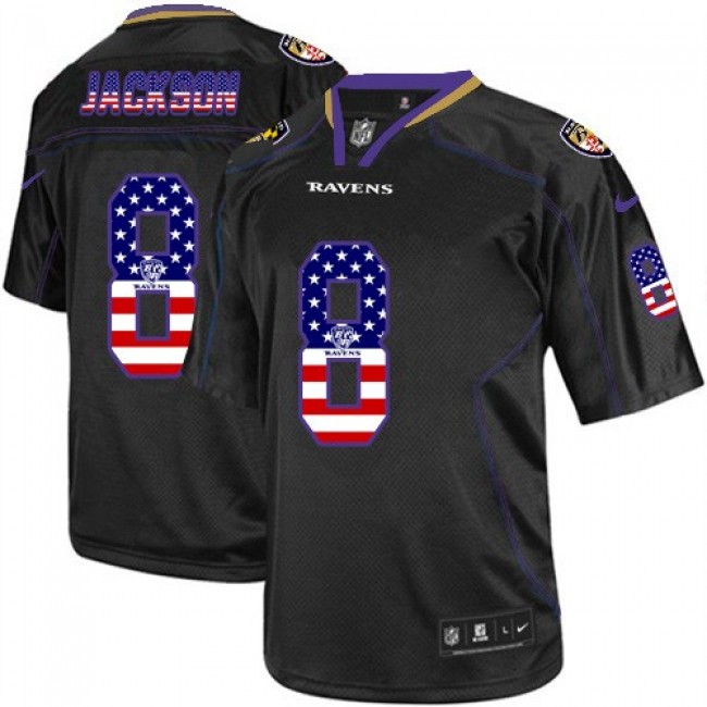 Nike Ravens #8 Lamar Jackson Black Men's Stitched NFL Elite USA Flag Fashion Jersey