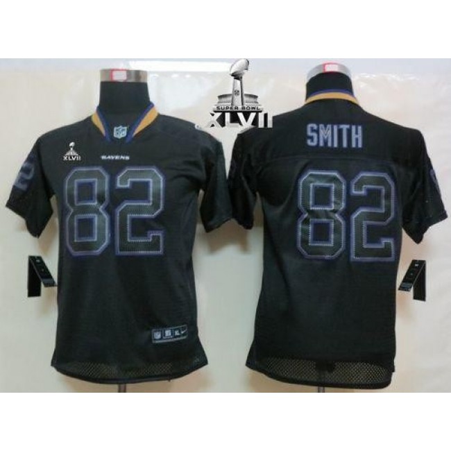Baltimore Ravens #82 Torrey Smith Lights Out Black Super Bowl XLVII Youth Stitched NFL Elite Jersey