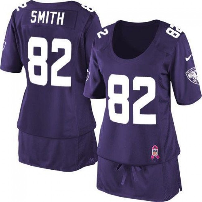 Women's Ravens #82 Torrey Smith Purple Team Color Breast Cancer Awareness Stitched NFL Elite Jersey