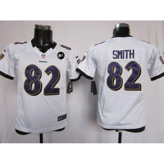 Baltimore Ravens #82 Torrey Smith White With Art Patch Youth Stitched NFL Elite Jersey