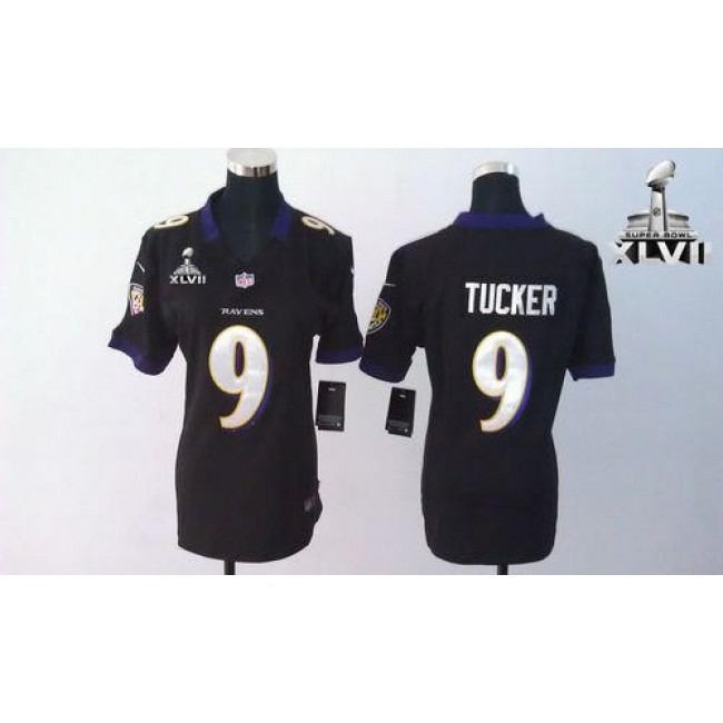 Women's Ravens #9 Justin Tucker Black Alternate Super Bowl XLVII Stitched NFL Elite Jersey