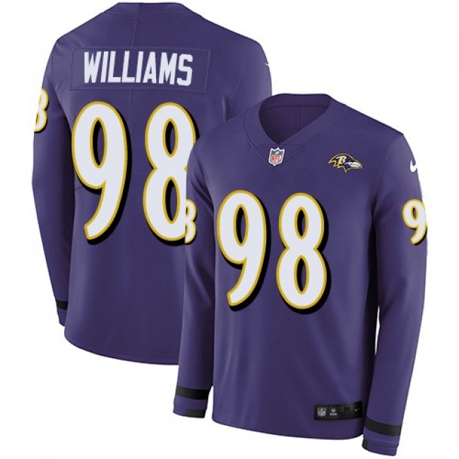 Nike Ravens #98 Brandon Williams Purple Team Color Men's Stitched NFL Limited Therma Long Sleeve Jersey