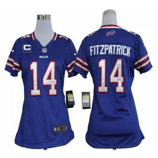 Women's Bills #14 Ryan Fitzpatrick Royal Blue Team Color With C Patch Stitched NFL Elite Jersey