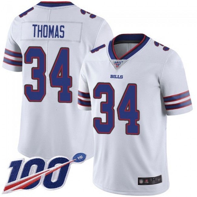 Nike Bills #34 Thurman Thomas White Men's Stitched NFL 100th Season Vapor Limited Jersey
