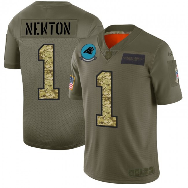 Carolina Panthers #1 Cam Newton Men's Nike 2019 Olive Camo Salute To Service Limited NFL Jersey
