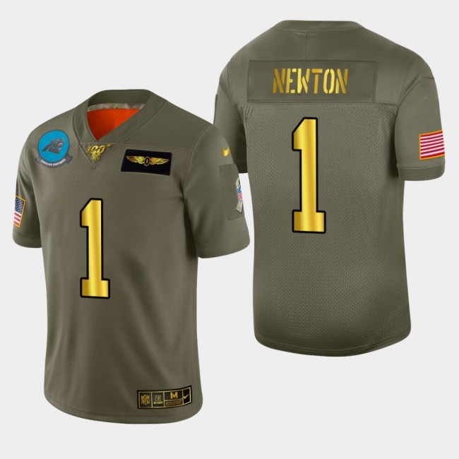 Carolina Panthers #1 Cam Newton Men's Nike Olive Gold 2019 Salute to Service Limited NFL 100 Jersey