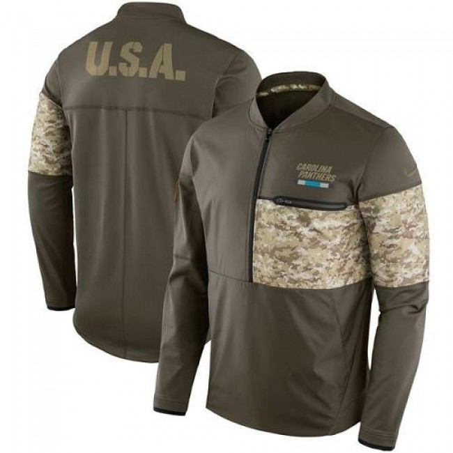 Men's Carolina Panthers Nike Olive Salute to Service Sideline Hybrid Half-Zip Pullover Jacket