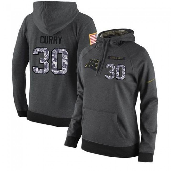 Women's NFL Carolina Panthers #30 Stephen Curry Stitched Black Anthracite Salute to Service Player Hoodie Jersey