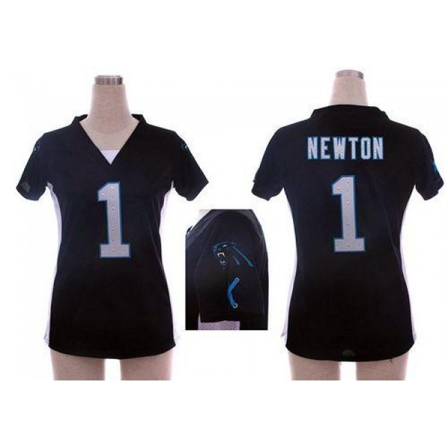 Women's Panthers #1 Cam Newton Black Team Color Draft Him Name Number Top Stitched NFL Elite Jersey
