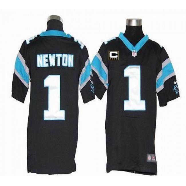 Carolina Panthers #1 Cam Newton Black Team Color With C Patch Youth Stitched NFL Elite Jersey