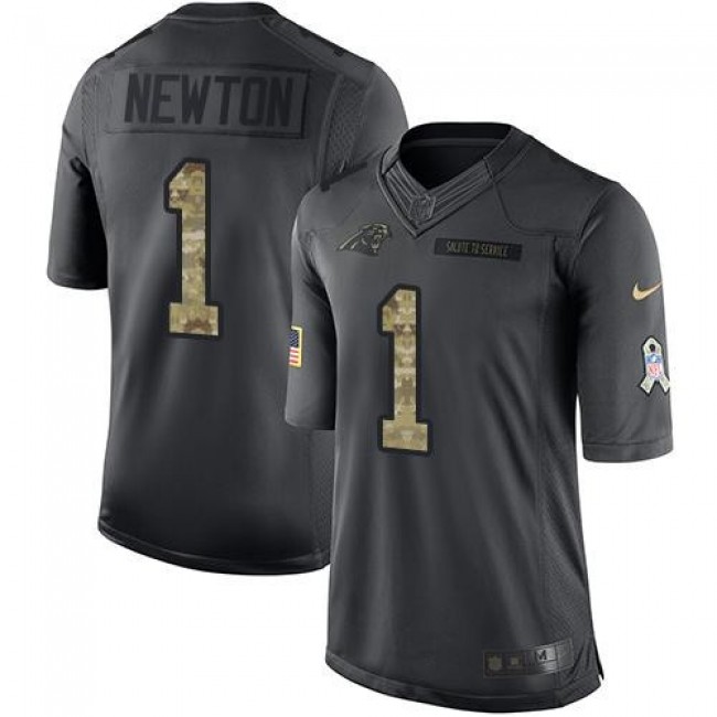 Carolina Panthers #1 Cam Newton Black Youth Stitched NFL Limited 2016 Salute to Service Jersey