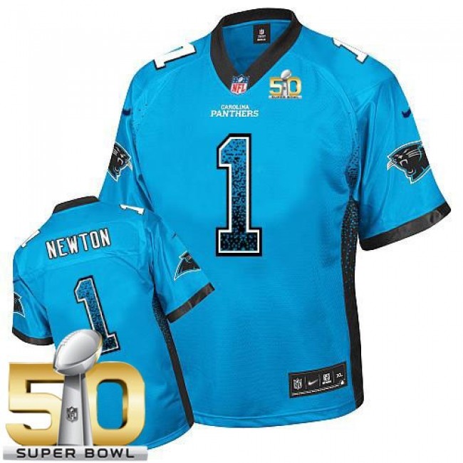 Carolina Panthers #1 Cam Newton Blue Alternate Super Bowl 50 Youth Stitched NFL Elite Drift Fashion Jersey